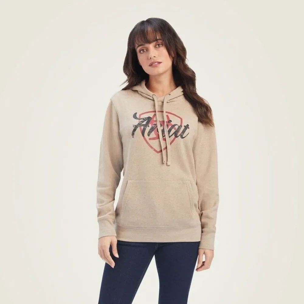 Ariat Real Shield Womens Hoodie Sz 2XL Oatmeal Heather Logo